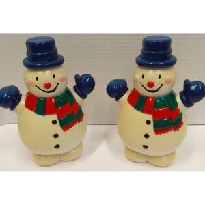 Vintage 8" Snowman Blow Mold/Light Covers Set Of 2 Wearing Scarf, Hat, Mittens